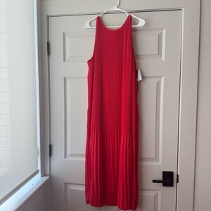 Halogen Red Pleated Midi Dress